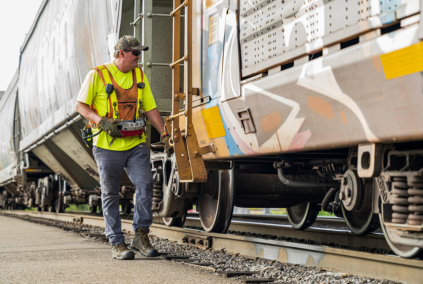 worker next to train